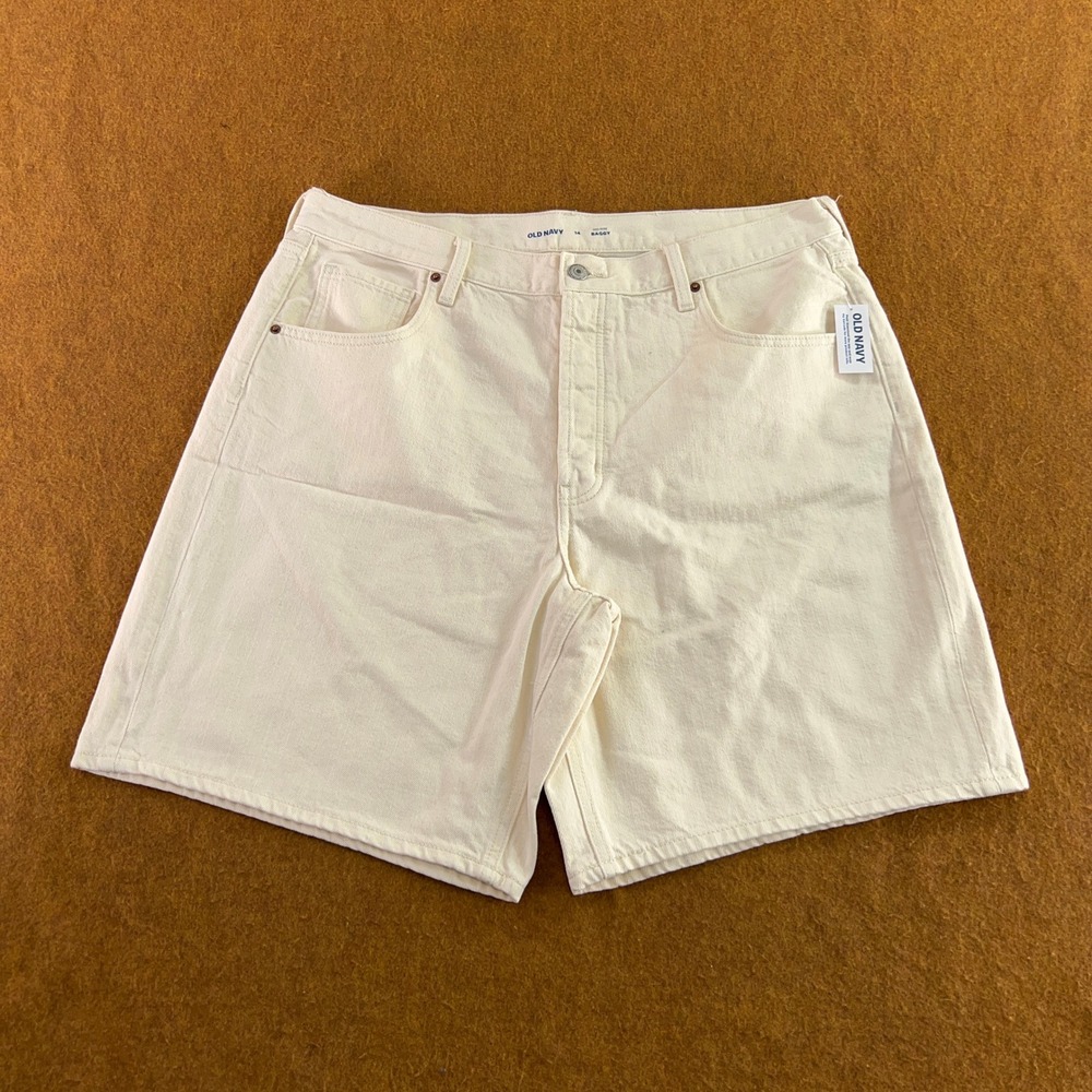 Old Navy Womens 14 Cream Baggy High Waisted Cotton Denim Jean Shorts NWT